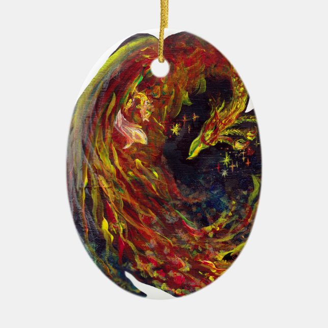 Phoenix Pheonix Red Firebird Thunderbird Flames Ceramic Tree Decoration (Front)