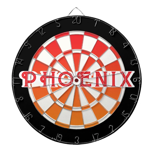 PHOENIX Red text on Red Orange Black And White Dartboard (Front)