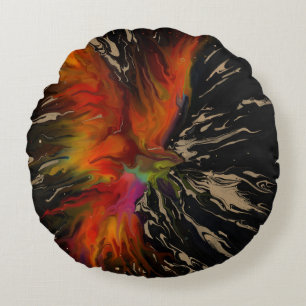 Phoenix Rising – Abstract Fire Explosion Art Round Cushion