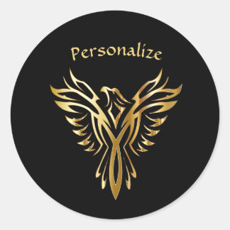 Phoenix Rising Black & Gold Elegant Classic Round Sticker