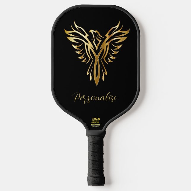 Phoenix Rising Black & Gold Elegant Pickleball Paddle (Front)