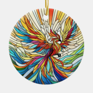 Phoenix Rising - colourful mosaic art Ceramic Tree Decoration