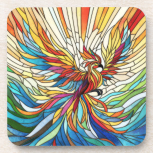 Phoenix Rising - colourful mosaic art Coaster
