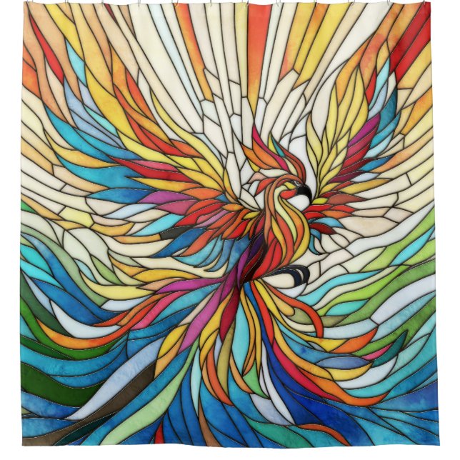 Phoenix Rising - colourful mosaic art Shower Curtain (Front)