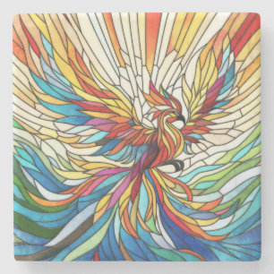 Phoenix Rising - colourful mosaic art Stone Coaster