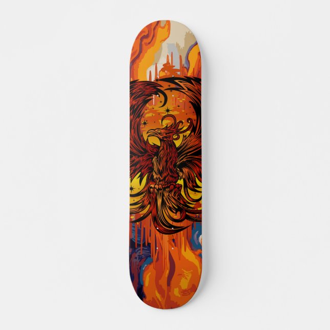Phoenix Rising Fire Art with Blazing Flame Paint Skateboard (Front)