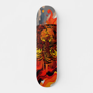Phoenix Rising Fire Art with Gritty Paint Splash Skateboard