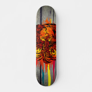 Phoenix Rising Fire Art with Urban Paint Drips Skateboard