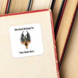  Phoenix Rising Firebird Black Tribal Bookplate Square Sticker
