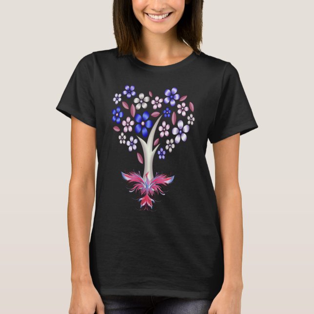 Phoenix Rising Floral Heart Tree T-Shirt (Front)