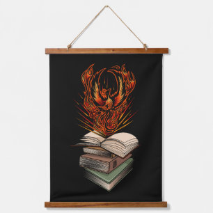 Phoenix Rising From Books Flames Fantasy Magical Hanging Tapestry