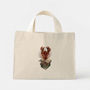 Phoenix Rising From Books Flames Fantasy Magical Mini Tote Bag