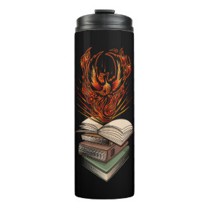 Phoenix Rising From Books Flames Fantasy Thermal Tumbler