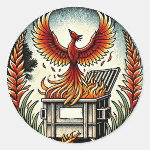 Phoenix Rising from the Dumpster Fire Ashes        Classic Round Sticker