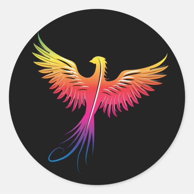 Phoenix rising in bright colours classic round sticker (Front)