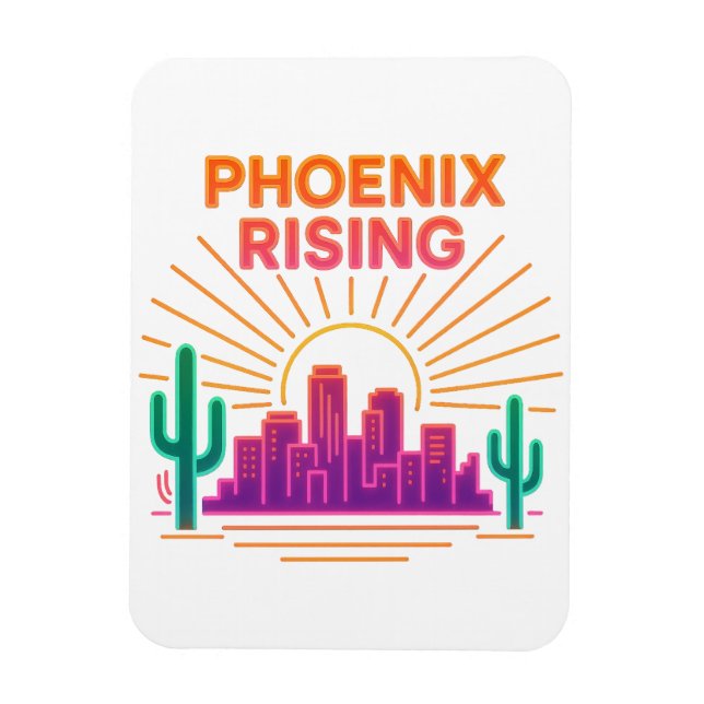 Phoenix Rising Neon City – Retro Synthwave Desert Magnet (Vertical)