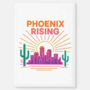 Phoenix Rising Neon City – Retro Synthwave Desert Magnet