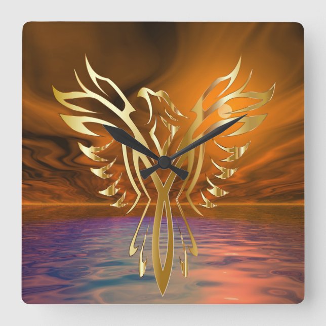 Phoenix Rising Square Wall Clock (Front)