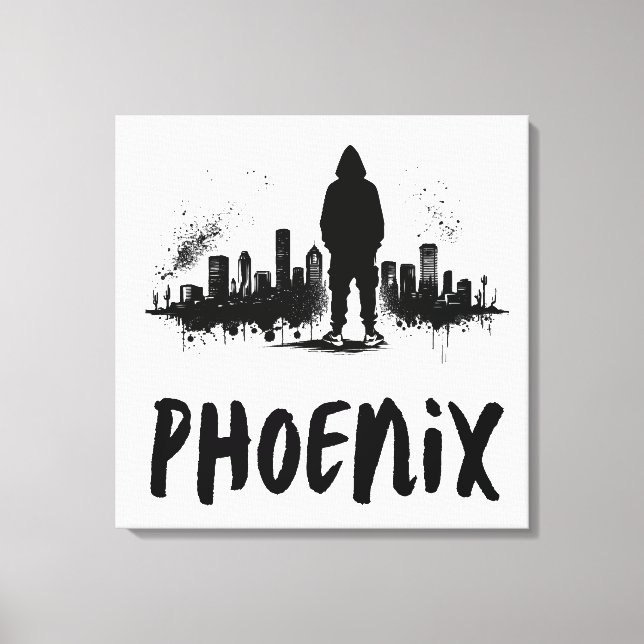 Phoenix Skyline Ink Splatter Canvas Art (Front)
