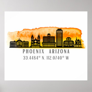 Phoenix Skyline Map Coordinates  Poster