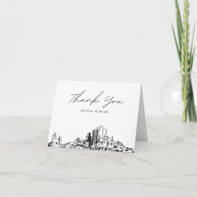 Phoenix Skyline Sketch Blank Thank You Card (Front)