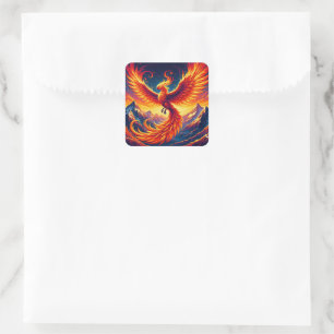 Phoenix Soars: Majestic Flight Over Vast Peaks Square Sticker