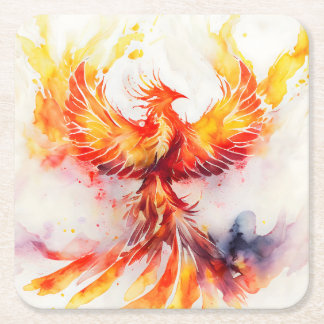 Phoenix Spreading it's Wings Rising from the Ashes Square Paper Coaster