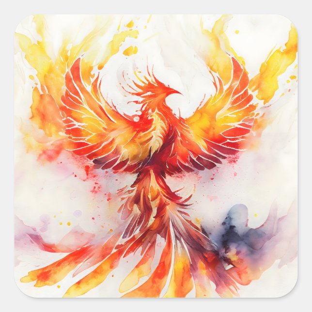 Phoenix Spreading it's Wings Rising from the Ashes Square Sticker (Front)