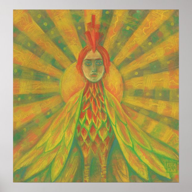 Phoenix Sun Bird Woman Goddess Fantasy Surrealism  Poster (Front)
