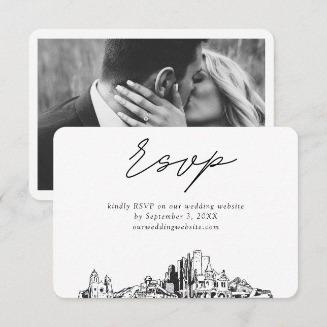 Phoenix Wedding Minimalist Sketch RSVP Enclosure Card (Front/Back)