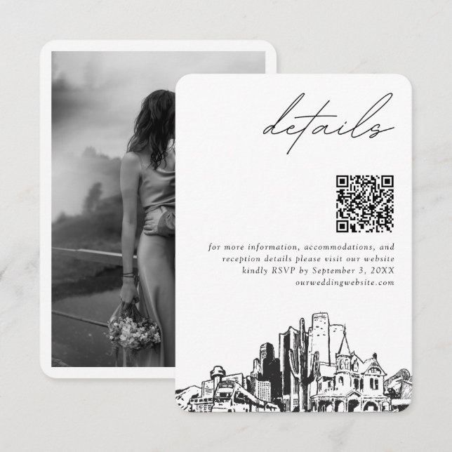 Phoenix Wedding Modern Details QR Code Enclosure Card (Front/Back)