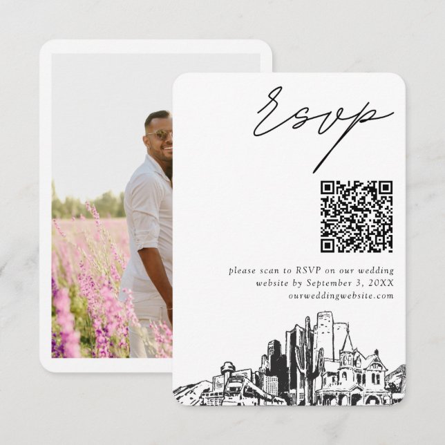 Phoenix Wedding Modern RSVP QR Code Enclosure Card (Front/Back)