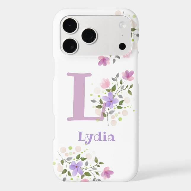 Phone Case Initial Plus Name - Floral Design (Back)