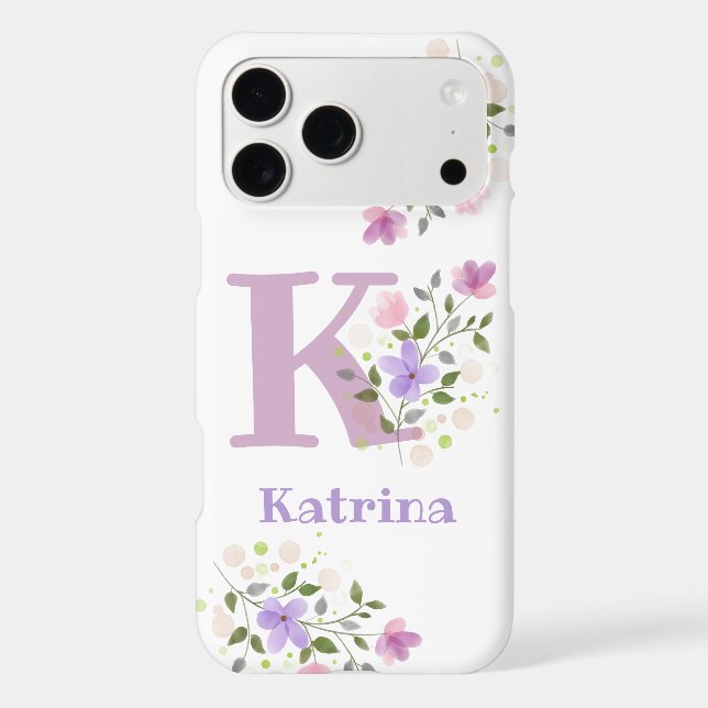 Phone Case Initial Plus Name & Flowers Design (Back)