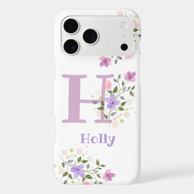 Phone Case Initial Plus Name & Flowers Design (Back)