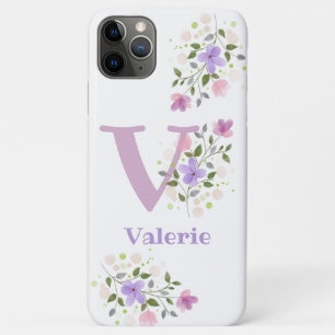 Phone Case Initial Plus Name & Flowers Design
