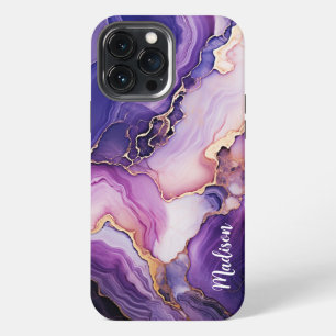 Phone Case, Purple And Gold Marble, Personalise iPhone 13 Pro Max Case