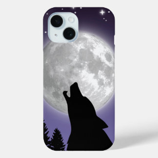 Phone case with a wolf howling at the full moon