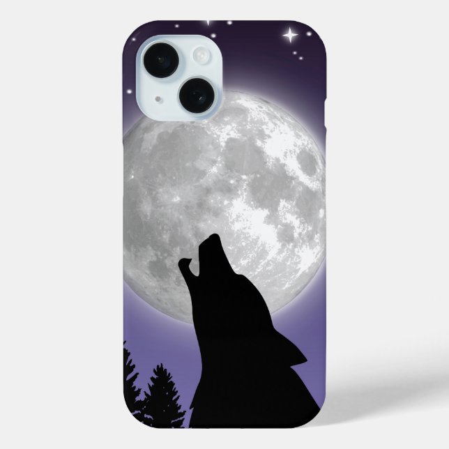 Phone case with a wolf howling at the full moon (Back)