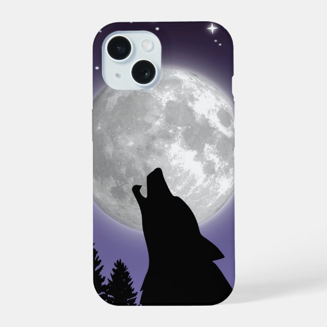 Phone case with a wolf howling at the full moon (Back)