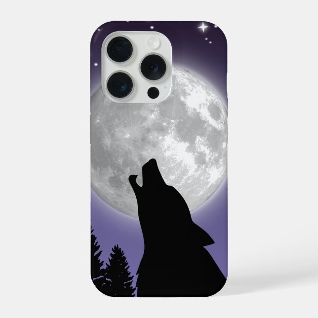 Phone case with a wolf howling at the full moon (Back)