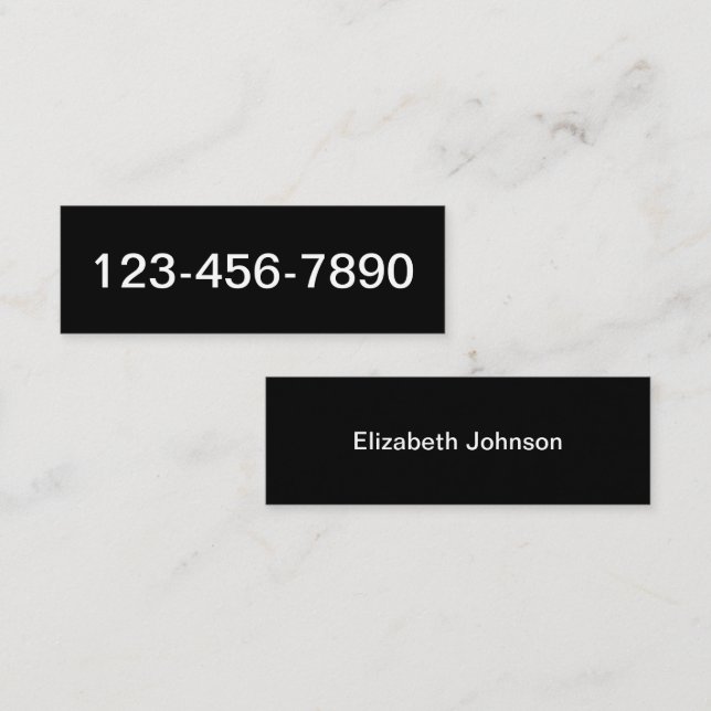 Phone Number and Name Black and White Basic Mini Business Card (Front/Back)