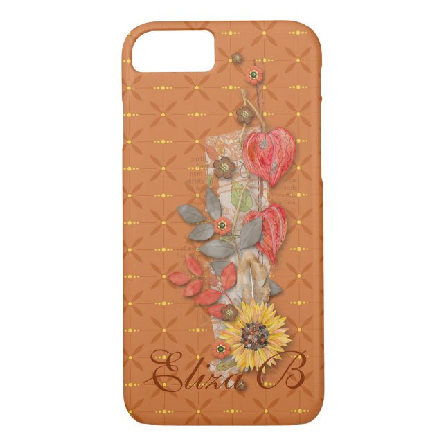 Phone Orange Pumpkin Autumn Flowers Monogram Case-Mate iPhone Case (Back)