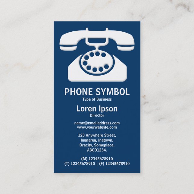 Phone Symbol II - Dark Blue (003366) Business Card (Front)