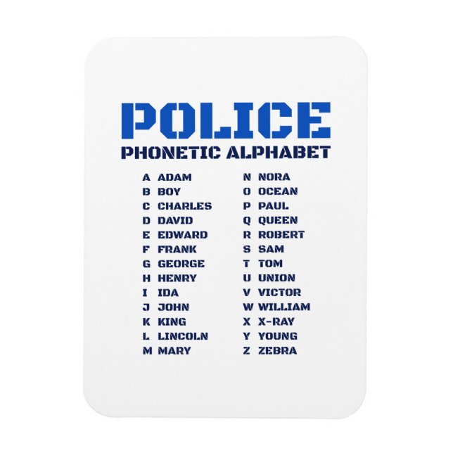 Phonetic A to Z Alphabet for Police Officers Magnet (Vertical)
