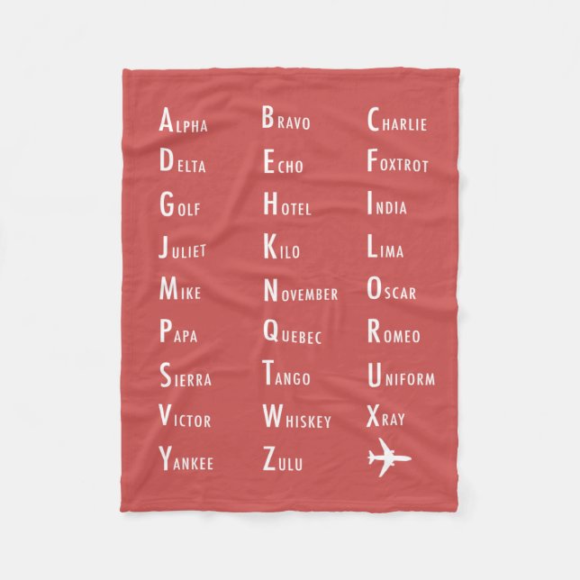 Phonetic Alphabet Aviation Tomato Fleece Blanket (Front)