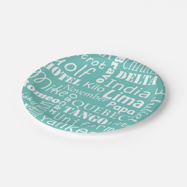 Phonetic Alphabet Blue and White Paper Plate (Angled)