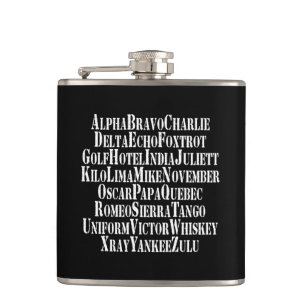 PHONETIC ALPHABET / CODE WORDS HIP FLASK