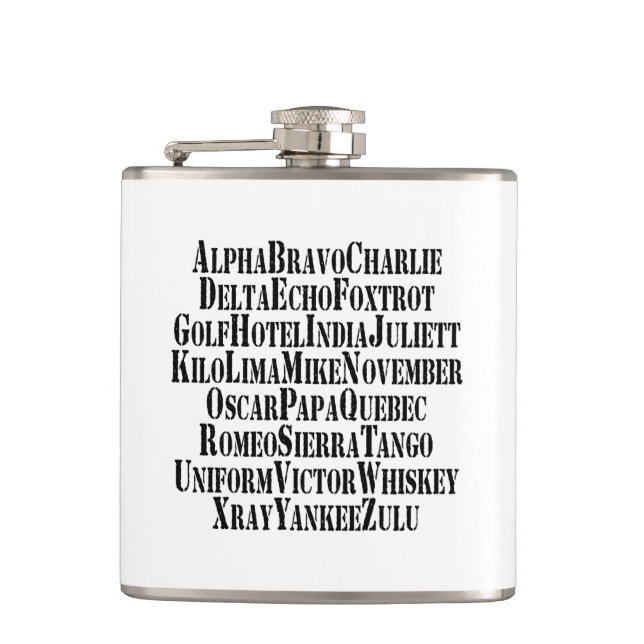 PHONETIC ALPHABET / CODE WORDS HIP FLASK (Front)