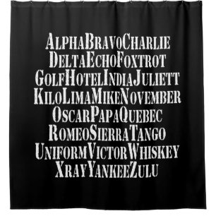 PHONETIC ALPHABET / CODE WORDS SHOWER CURTAIN